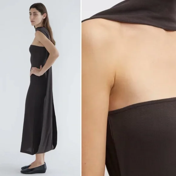 Paloma Wool Alberch Strapless Wool Blend Chocolate Brown Dress w/ Attached Scarf - Picture 3 of 12